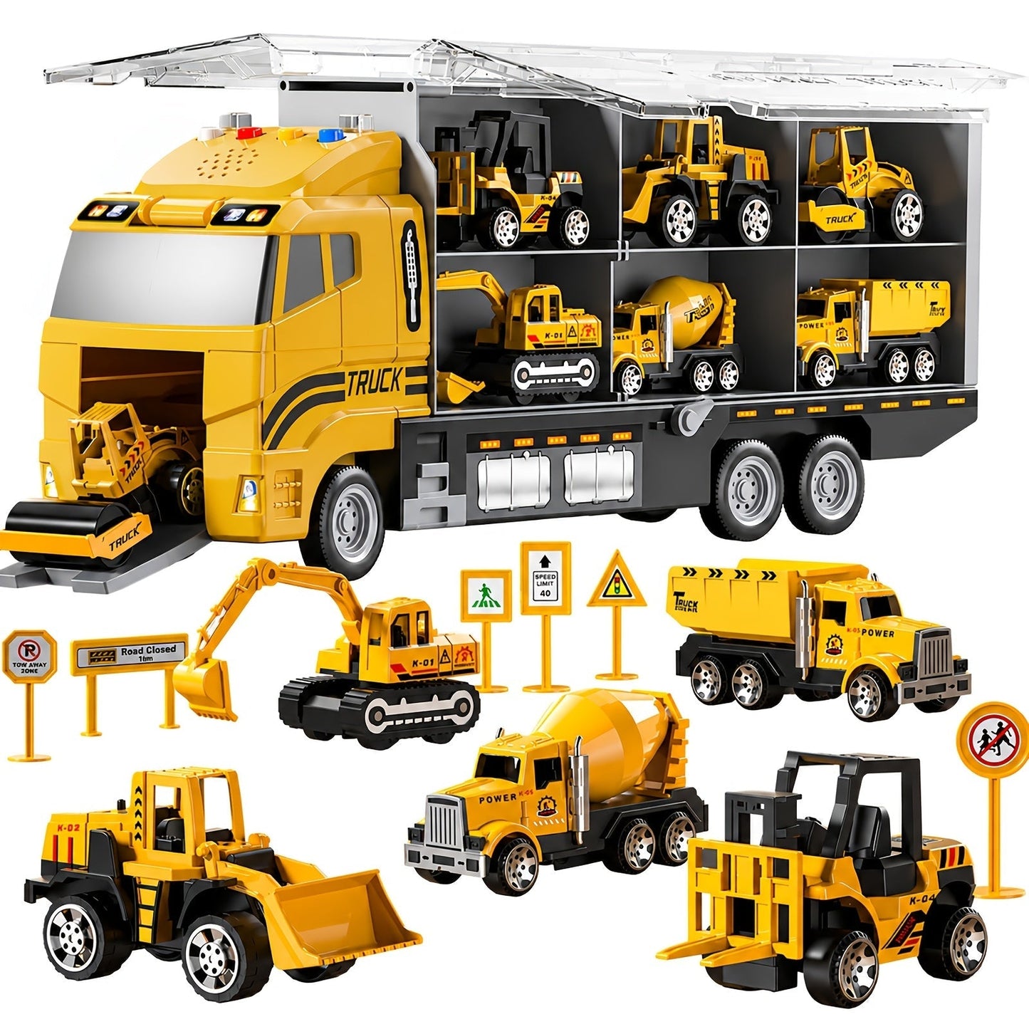 13-in-1 Construction Truck Toy Set with Die-Cast Cars, Play Mat & Transport Carrier – Kids Vehicle Playset for Ages 3+, Perfect Christmas & Birthday Gift