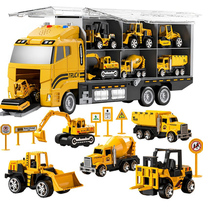 13-in-1 Construction Truck Toy Set with Die-Cast Cars, Play Mat & Transport Carrier – Kids Vehicle Playset for Ages 3+, Perfect Christmas & Birthday Gift