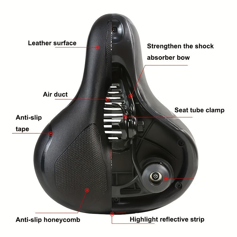 Gel Padded Bike Seat Waterproof Shock-Absorbing Bicycle Saddle – Soft Foam Leather Wide Cushion with Reflective Strip for City, Mountain, Road & Sport Bikes, Universal Fit for Men & Women