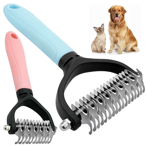 Pet Dematting Comb 2 Pack Double-Sided Undercoat Rake for Cats & Dogs – Stainless Steel Deshedding Brush Removes Mats Tangles Loose Fur Large & Small