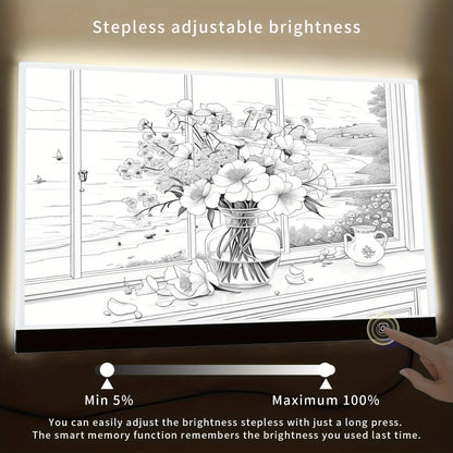 A2 LED Light Box Tracing Board – Dimmable Touch Control Ultra-Thin Light Pad for Diamond Painting, Sketching, Animation, Tattoo Transfer & Streaming, USB Powered, Eye-Care LEDs, Mac/PC Compatible | Velora