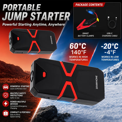 3000A Car Jump Starter 9-in-1 with Built-In Tire Inflator, USB Ports & LED Emergency Light – 12V Portable Wireless Battery Booster for Cars, Trucks & SUVs – Roadside Emergency Tool – Velora