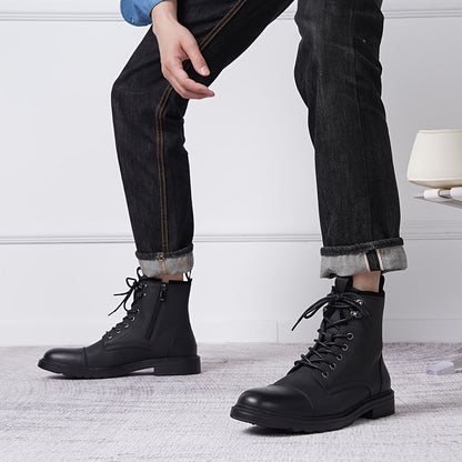 Men's Motorcycle Chukka Boots – Zipper & Lace-Up Genuine Leather Casual Fashion Boots with Non-Slip Sole, Cap Toe, Breathable Cushioned Insole, Black & Brown | Velora