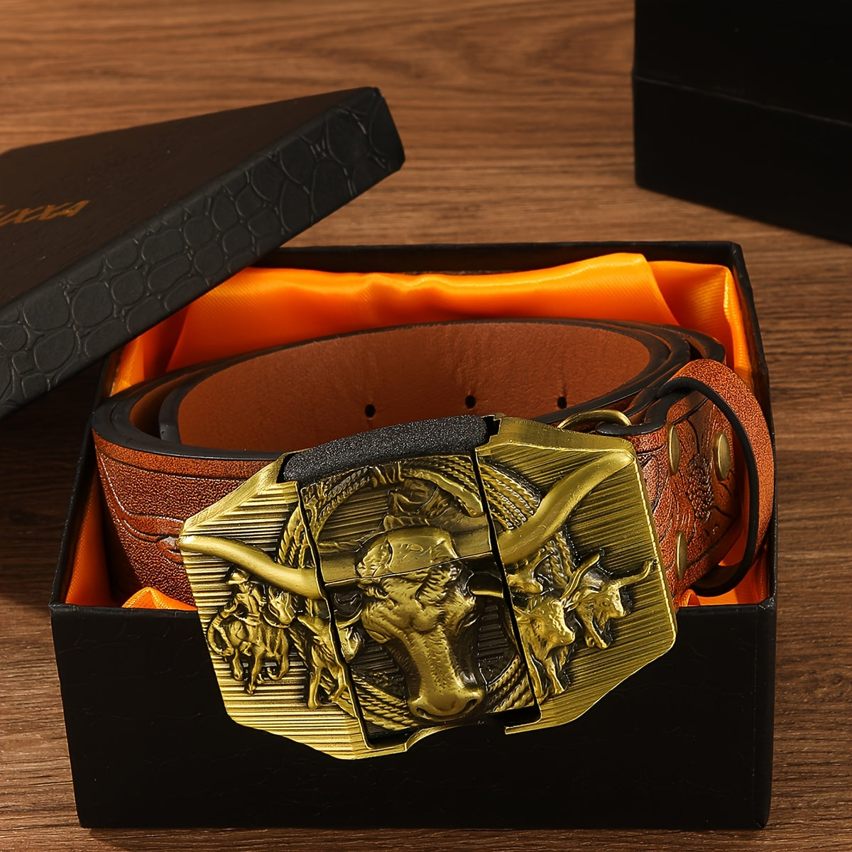 Retro Western Cowboy Belt with Detachable Lighter – Embossed Printed Novelty Accessory Belt in Skull, Eagle, Cross & Native American Designs, Unique Gift for Men for Christmas, Thanksgiving & Valentine's Day