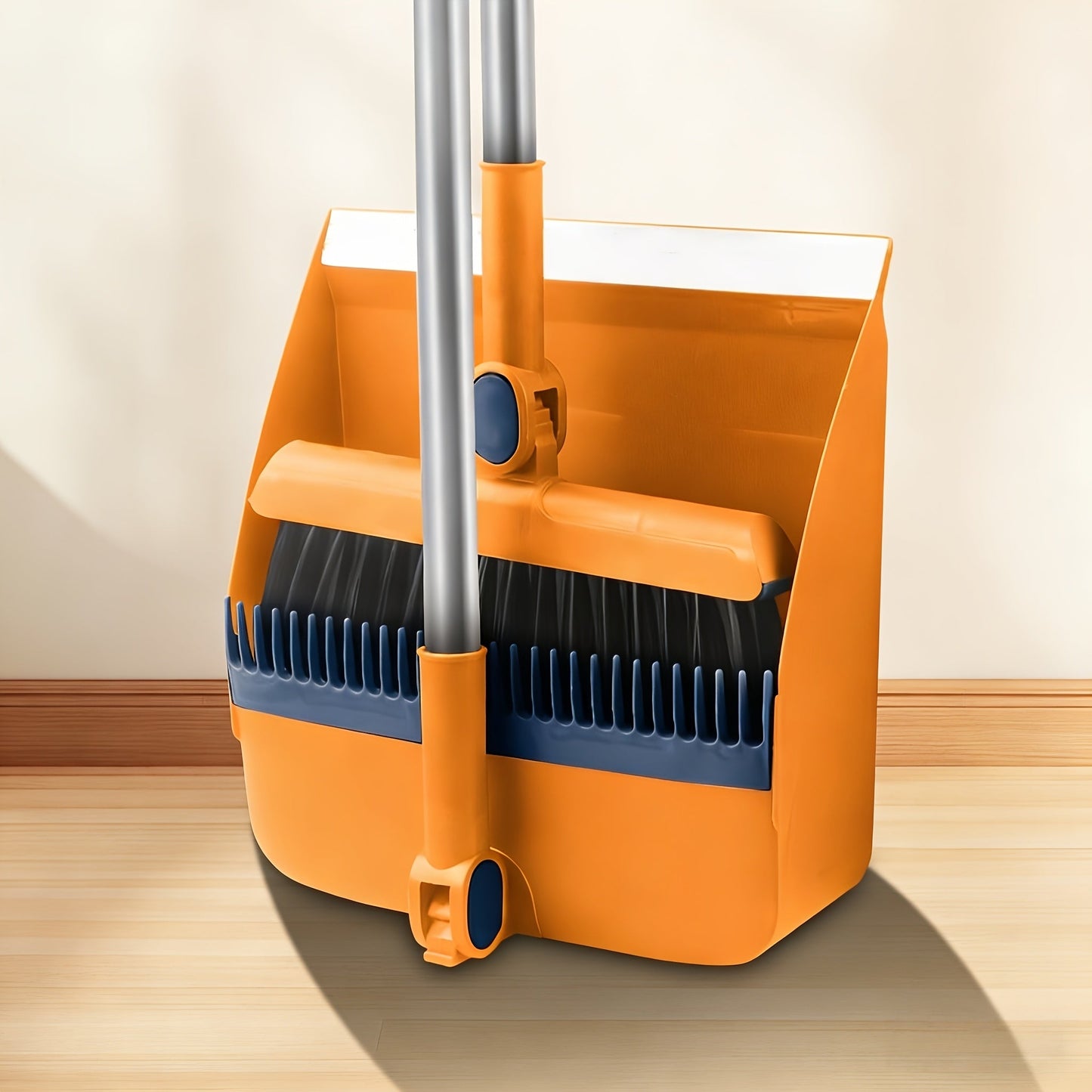 2-in-1 Broom and Dustpan Set Long Handle Foldable Non-Stick Hair Cleaning Hard Floor Sweeper Rotatable Combo for Home Living Room Bedroom Bathroom Outdoor