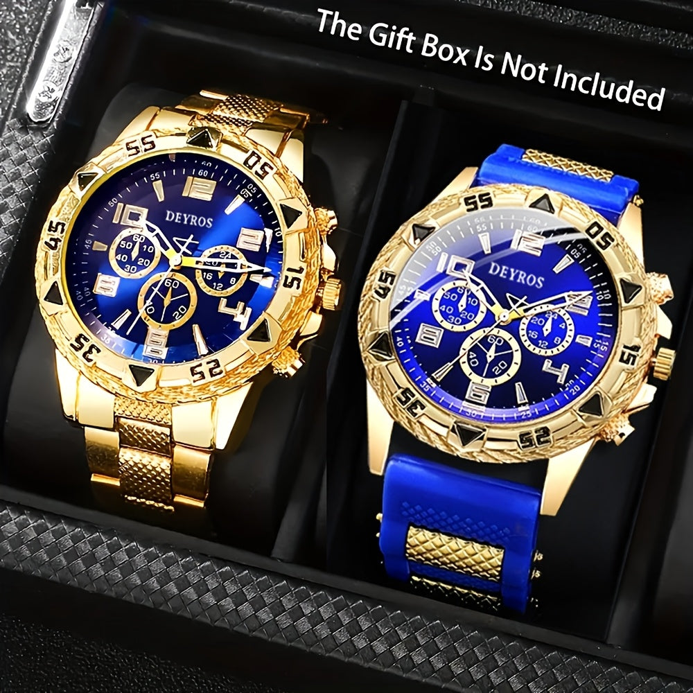 2-Pack Men's Quartz Watch Set – Stainless Steel Case & Silicone Strap, Classic Round Dial, Casual & Business Wear, Sporty Style Wristwatch Gift Set for Men, Sets A B C D Available