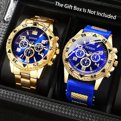 2-Pack Men's Quartz Watch Set – Stainless Steel Case & Silicone Strap, Classic Round Dial, Casual & Business Wear, Sporty Style Wristwatch Gift Set for Men, Sets A B C D Available