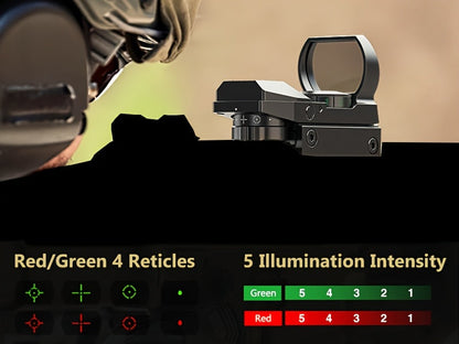 Red Green Dot Sight 1x22x33 with 20mm Picatinny Rail - 4 Reticles 5 Brightness Settings Wide Field of View Scope for Rifles Shotguns
