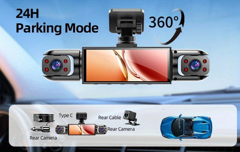 360° 4-Channel Dash Cam 1080P Full Coverage – Front 1080P + 720P Front/Rear/Left/Right, Night Vision WDR G-Sensor Loop Recording, Car Driving Recorder with Optional 32GB/64GB TF Card