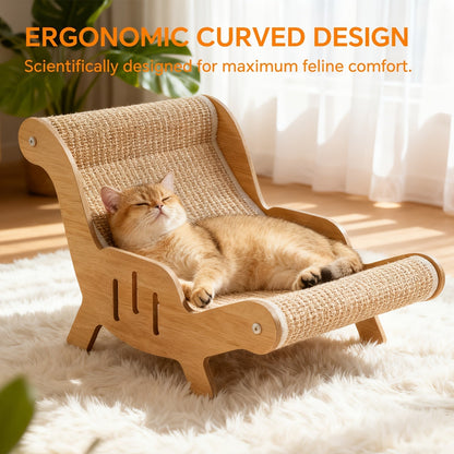 Elevated Cat Lounger Chair with Sisal Scratching Pad – Cat Hammock Bed, Beach Chair Style Indoor Nap Lounge Furniture for Cats, Cozy Elevated Cat Bed