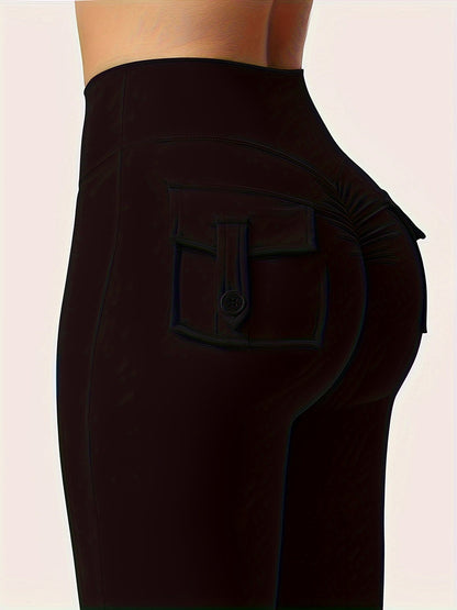 Women's 3-Piece High Waist Flare Yoga Pants Set with Belt and Pockets, Scrunch Butt Lifting Squat Proof 90% Polyester Stretchy Flared Leggings for Workout Gym Running Casual Wear