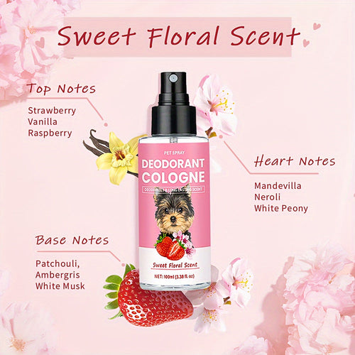 Pet Cologne Deodorant Spray 4.2oz Floral Scent - Dog Grooming Perfume with Vanilla Raspberry Neroli White Peony Patchouli Ambergris, All Breed Sizes, Long-Lasting Fresh Scent for Dogs