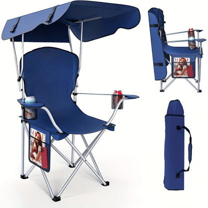 Portable Camping Chair with Canopy – Folding Chair with UV Sun Shade 600D Oxford Fabric Lightweight & Durable for Camping Beach Picnics Fishing & Sports, 4 Colors