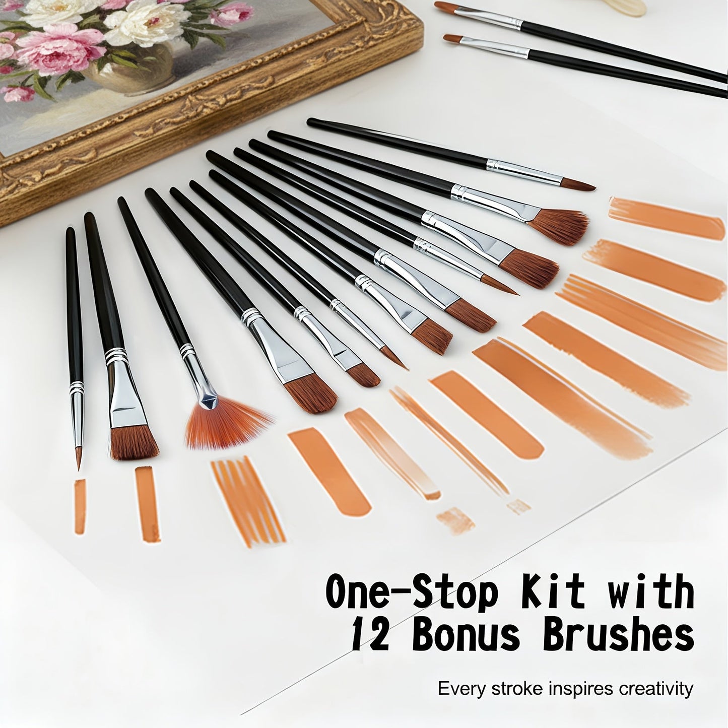 Acrylic Paint Set 24 Colors 2.03oz Each with 12 Art Brushes Premium Painting Supplies for Canvas Ceramic Fabric Wood Rich Long-Lasting Pigments for Beginners Hobbyists & Professional Artists