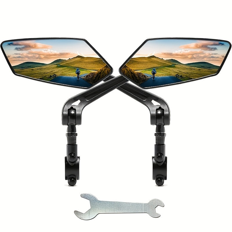 Large HD Foldable Bike Mirrors 2-Pack for Ebike, Bicycle, Motorcycle & Scooter – 360° Adjustable Handlebar Rearview Mirror, Scratch-Resistant Glass, High-Speed Stable, Durable ABS, Easy Install