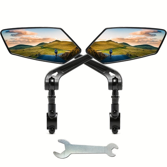 Large HD Foldable Bike Mirrors 2-Pack for Ebike, Bicycle, Motorcycle & Scooter – 360° Adjustable Handlebar Rearview Mirror, Scratch-Resistant Glass, High-Speed Stable, Durable ABS, Easy Install
