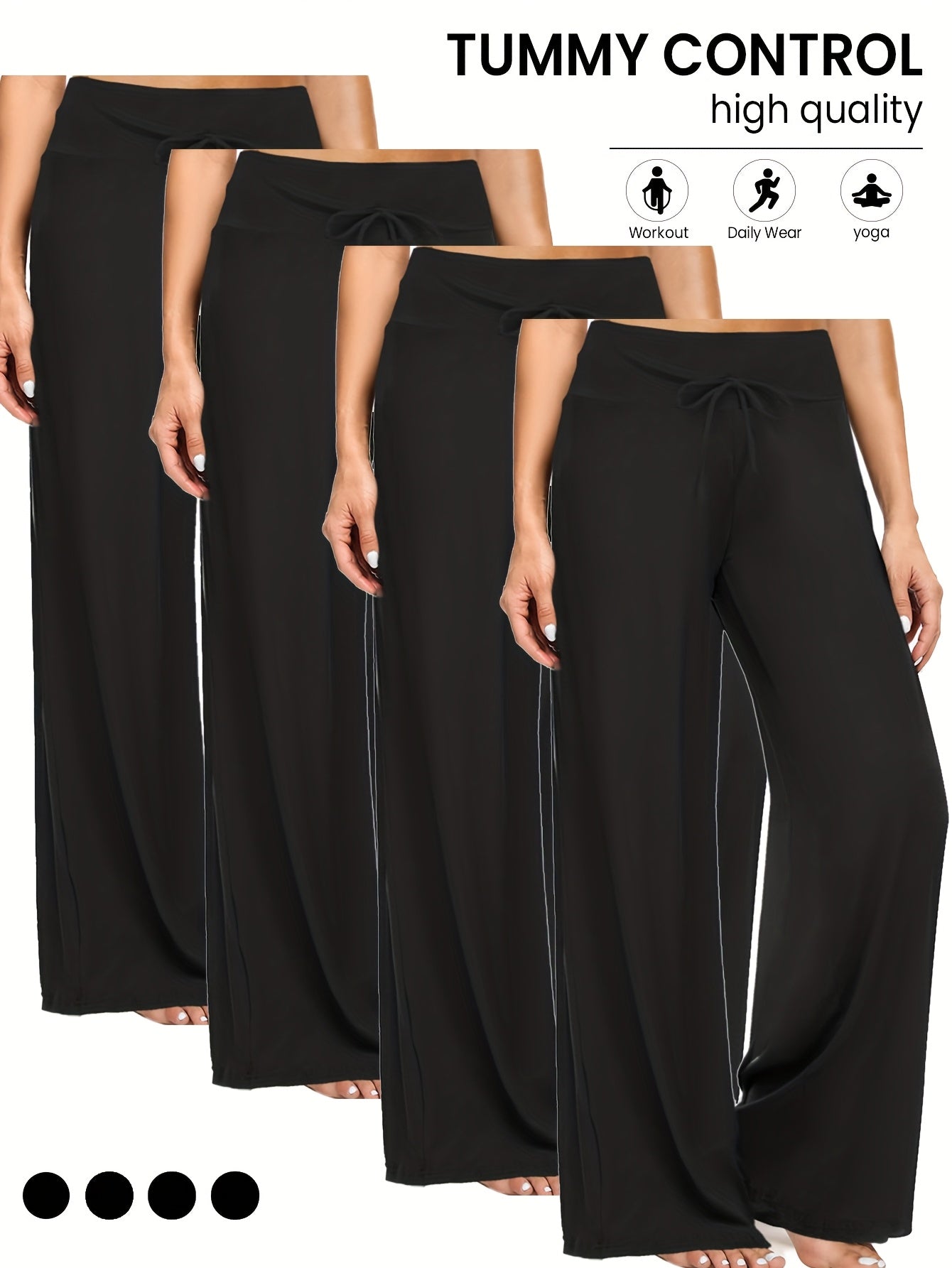 Wide Leg Palazzo Pants for Women 4-Pack – High Waist Flowy Stretchy Casual Beach Lounge Pants, Loose Dress Pants for Everyday Wear, Vacation, Summer & Plus Size – S to XXL, Black & Mixed Colors