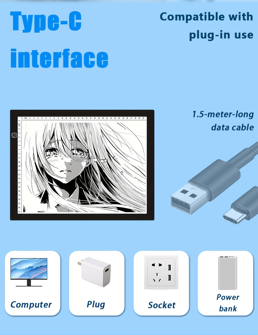 LED Tracing Light Pad Board A2 A3 A4, Dual Light Bar Ultra-Thin Copy Table with 3-Speed Dimming & Eye-Caring No-Grid Surface for Diamond Painting, Sketching & Drawing