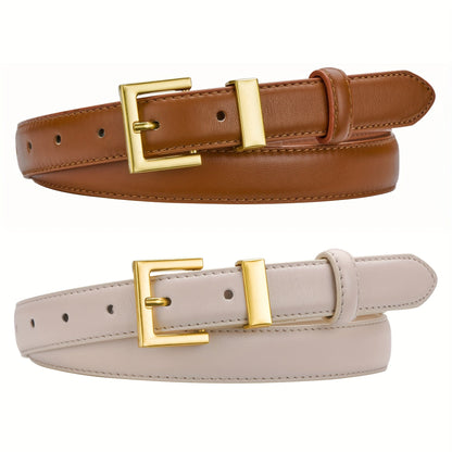 Women's Belts Set of 2 Square Gold Buckle Two-Tone Colors for Jeans Dresses Casual Fashion Outfits – Sizes S to 2XL, Brown Black Beige