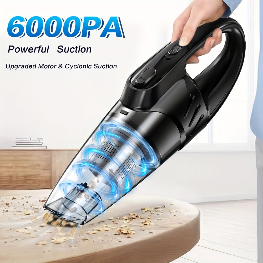 Handheld Car Vacuum Cleaner 6000PA 2000mAh Rechargeable 40dB Low Noise 5 Accessories for Car Home Pet Hair Pink