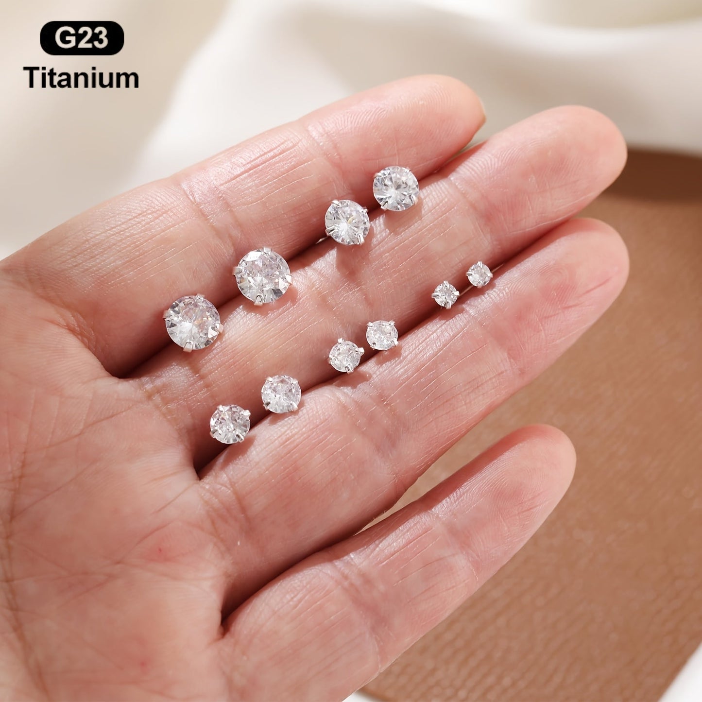 G23 Titanium Stud Earrings Set Hypoallergenic Zirconia Multiple Piercing Stacking Earrings 3 4 5 6 7 8mm Small Studs for Women Men Sensitive Ears Gift
