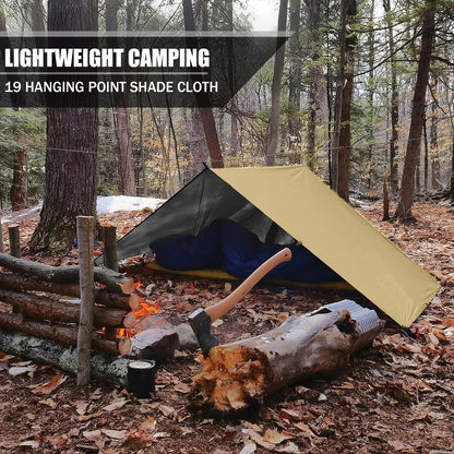 Waterproof Camping Tarp Shelter 19 Tethering Points Hammock Rain Fly Sunshade Lightweight Survival Tarpaulin for Hiking Backpacking Cycling DIY Outdoor Canopy Sun Protection Emergency Shelter