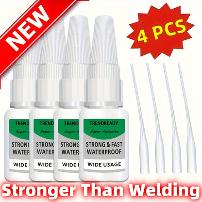 Heavy Duty Super Glue 4-Pack Waterproof Fast Drying Clear Non-Toxic Multi-Purpose Adhesive for Shoes Wood Plastic Metal Leather Ceramic Strong Bond Repair Glue