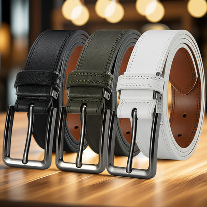 3pcs Men's Genuine Leather Belt Set with Pin Buckle – Classic Vintage Cowhide Adjustable Jean Belts for Men, Multiple Colors & Sizes