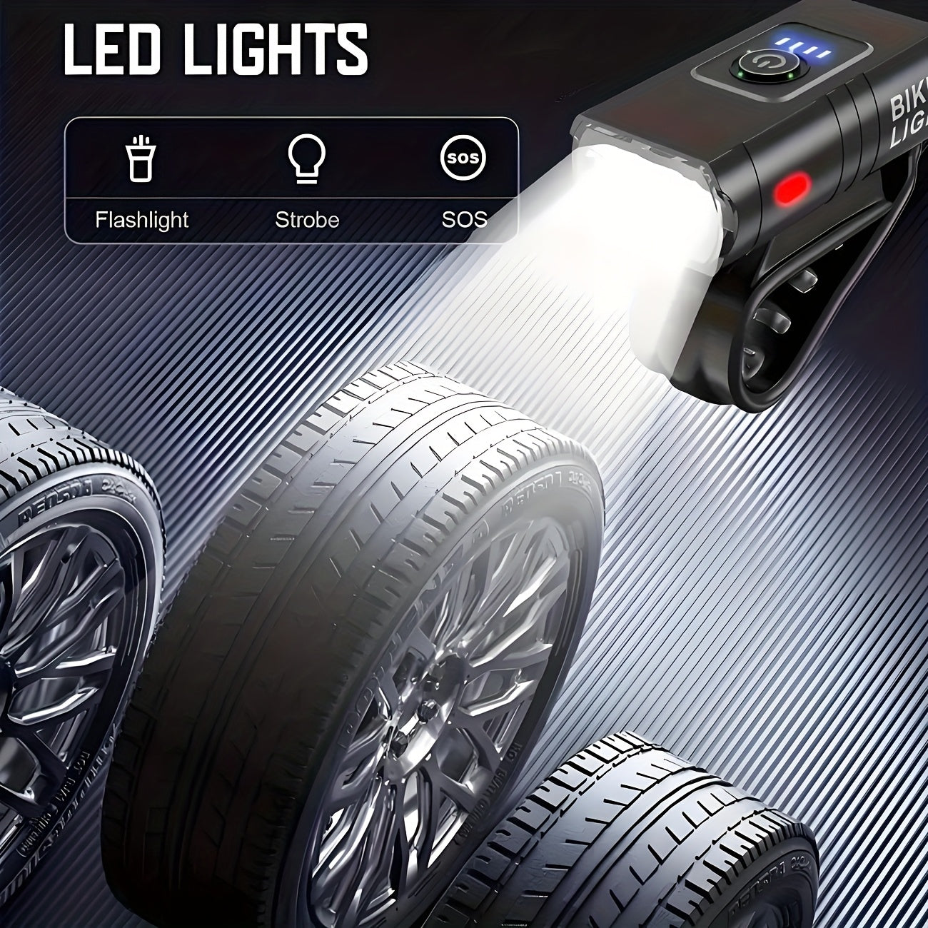 LED Bike Light Set USB-C Rechargeable 1500 Lumen – Front & Rear Bicycle Lights, 6+4 Modes, Waterproof, Power Display, Fast Charging, Safe Night Cycling Light for Road Mountain Bike
