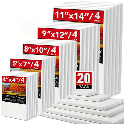 Stretched Canvas Multi-Pack Primed White 100% Cotton – Round Rectangular and Square Sets in 10 15 and 20 Pieces – Artist Canvas Boards for Acrylic Oil Painting Pouring and Mixed Media
