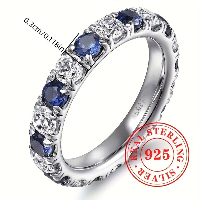 925 Sterling Silver Blue & White Synthetic Zirconia Ring for Women – Elegant Vacation Party Jewelry, Valentine's Day Anniversary Birthday Gift to Express Infinite Love