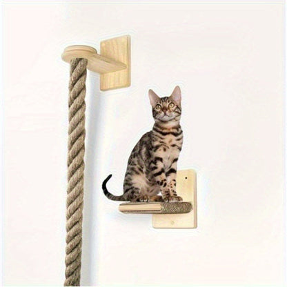 Wall-Mounted Cat Tree with 60" Jute Climbing Rope – Space-Saving Cat Wall Furniture with Scratching Post, Large Ladder & Resting Platform, Indoor Cat Climbing Activity Set for Exercise & Play