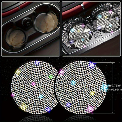 8pc Rhinestone Bling Car Accessories Set for Women – Steering Wheel Cover, Coasters, Seatbelt Pads, Starter Rings & Shift Knob Cover, 7 Colors, Sparkly Glitter Interior Kit
