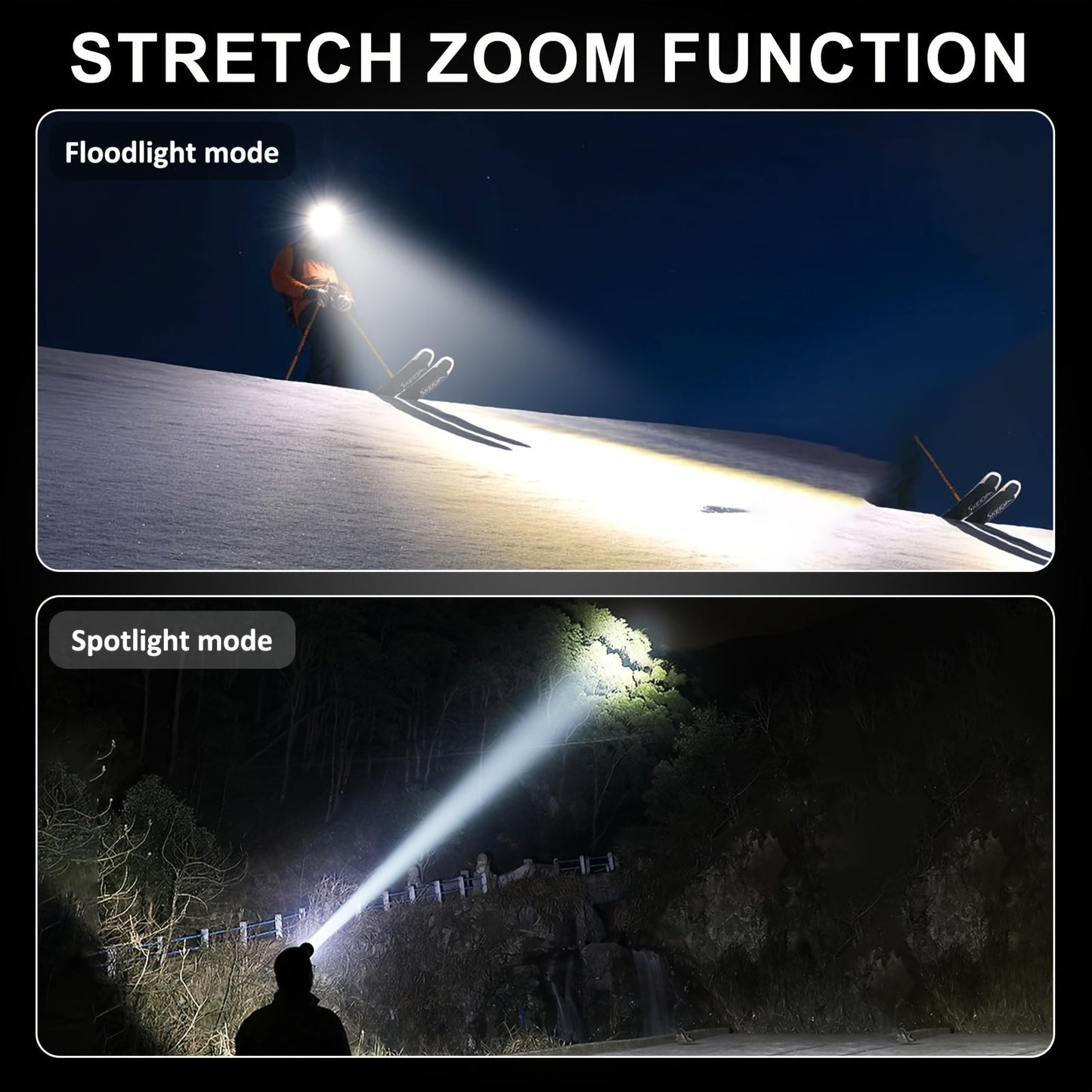 LED Headlamp Rechargeable 4 Modes Adjustable Focal Length 90° Tilt Warning Taillight Camping Hiking Adventure Emergency Repair Work Durable Headlight for Adults