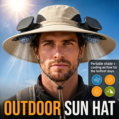 Solar Powered Fan Hat with USB Charging – Wide Brim Sun Protection Hat with Built-In Cooling Fan for Men, Lightweight Long Battery Life Outdoor Hat for Fishing, Hiking, Mountain Climbing & Daily Wear