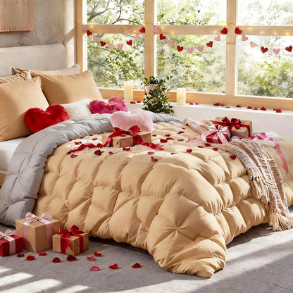 Comforter Set 7 Piece Queen King Full - Soft Microfiber Pintuck Pleated Bed in a Bag Complete Bedding Set with Comforter, Fitted Sheet, Flat Sheet & Pillowcases, All Season Home & Dorm Bedding