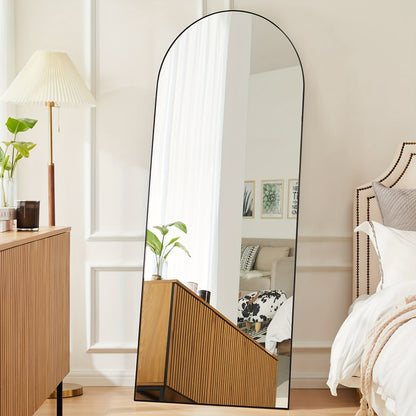 Arched Full Length Mirror with Stand 64x21 / 59x16 Inch, Aluminum Alloy Frame Shatter-Proof Nano Glass Floor Mirror, Standing Full Body Mirror for Bedroom Living Room Cloakroom Wall Decor