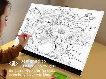 A2 LED Light Box Tracing Board – Dimmable Touch Control Ultra-Thin Light Pad for Diamond Painting, Sketching, Animation, Tattoo Transfer & Streaming, USB Powered, Eye-Care LEDs, Mac/PC Compatible | Velora