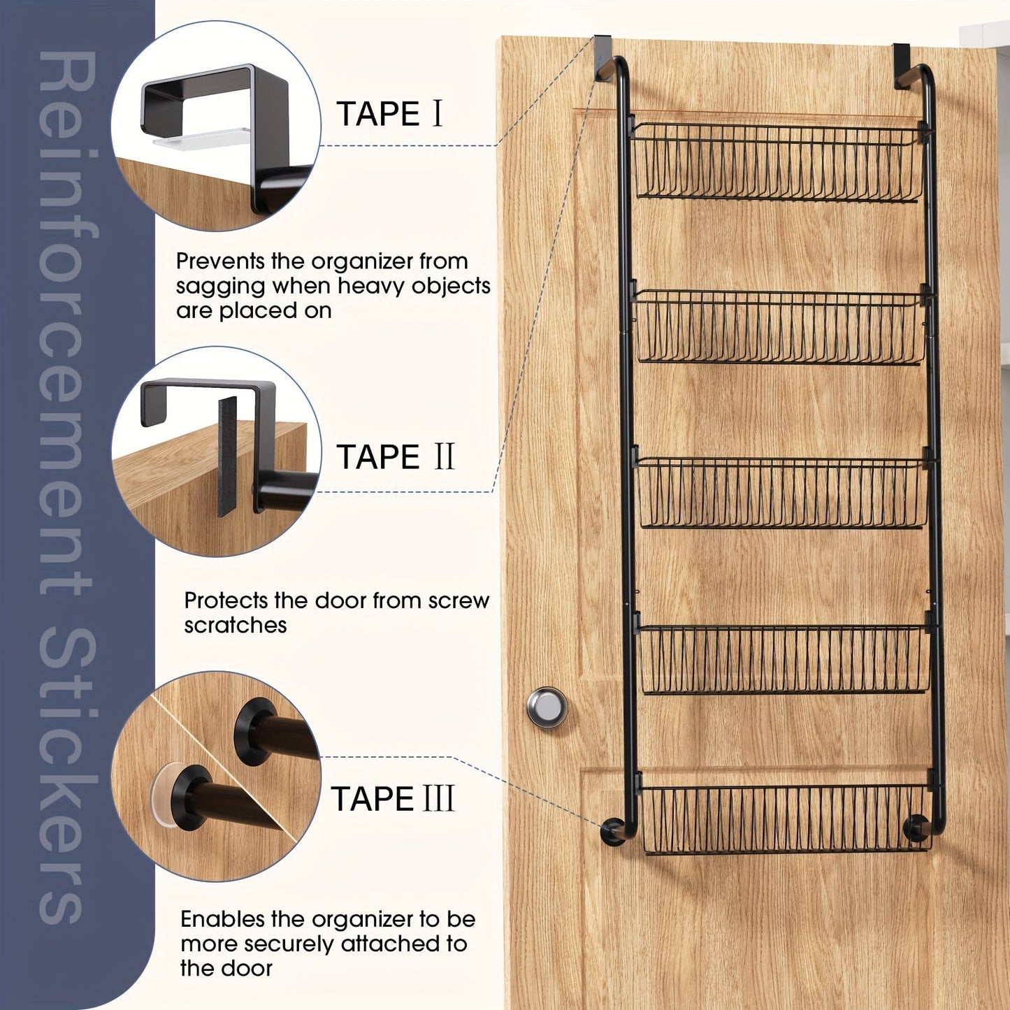 Over the Door Pantry Organizer 6 or 8 Shelf - Heavy-Duty Metal Hanging Storage Rack for Kitchen, Bathroom & Laundry Room, Space-Saving Spice & Food Organizer, Black or White