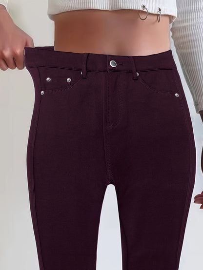 Women's High Waist Stretch Skinny Jeans Metal Button Street Style Slim Fit Denim Pants 10 Colors S-XXL Everyday Wear