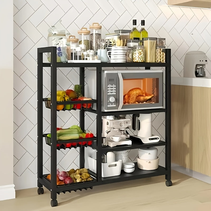 Rolling Metal Storage Cart with Wire Baskets & Wheels – Adjustable 3 or 4 Tier Movable Shelf Rack for Kitchen, Office, Garage & Pantry Organization, Sturdy Metal Organizer Cart with Locking Casters