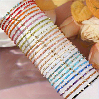60pcs Bohemian Seed Bead Elastic Bracelets for Women – Multicolor Stackable Boho Stretch Bracelet Set, DIY Jewelry Making, Casual & Festival Wear, Random Bead Colors