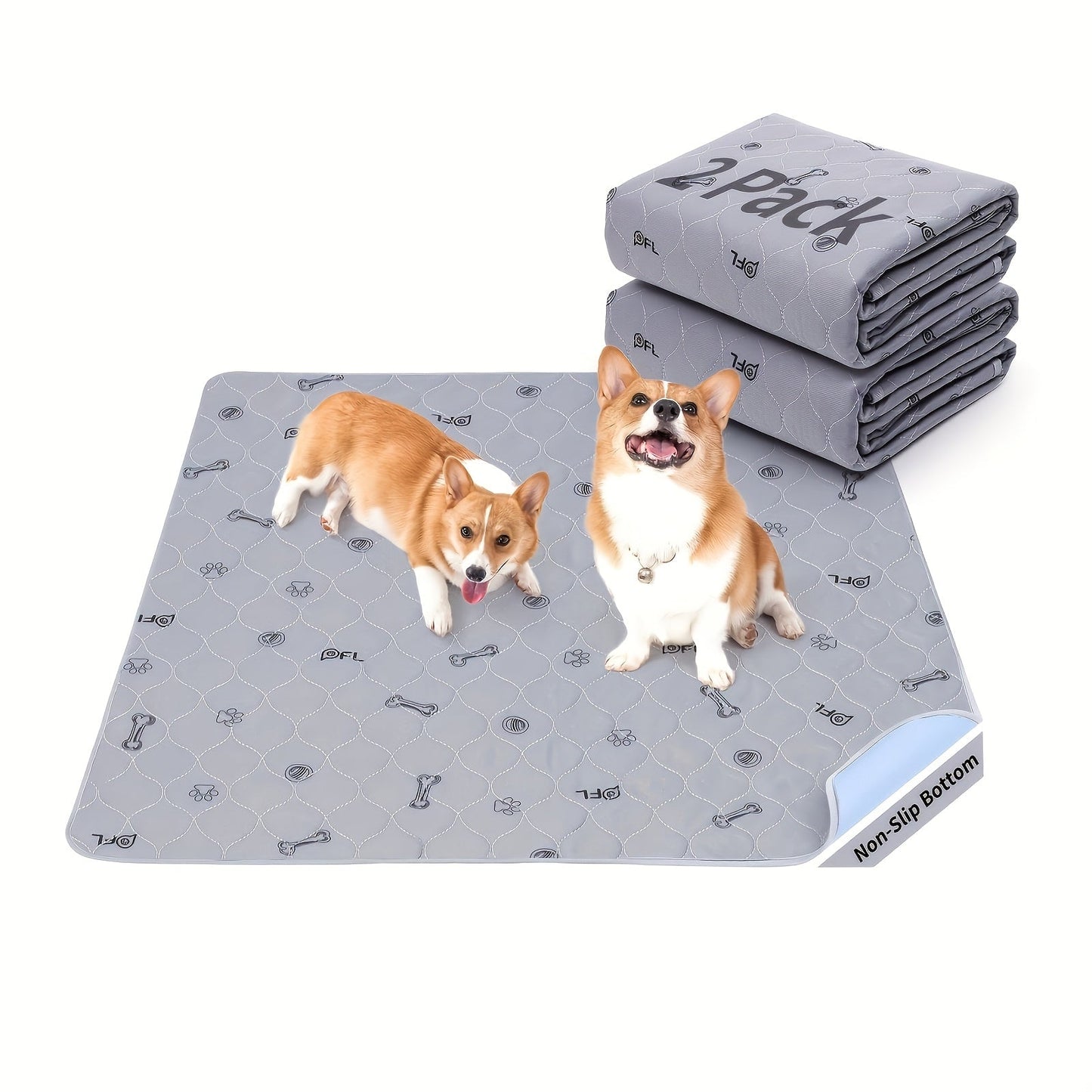 Washable Reusable Dog Pee Pads with Bone Print – Non-Slip Leakproof Absorbent Puppy Training Pads, Machine Washable Whelping Pads for Couch Crate Playpen Potty Training, Multiple Sizes