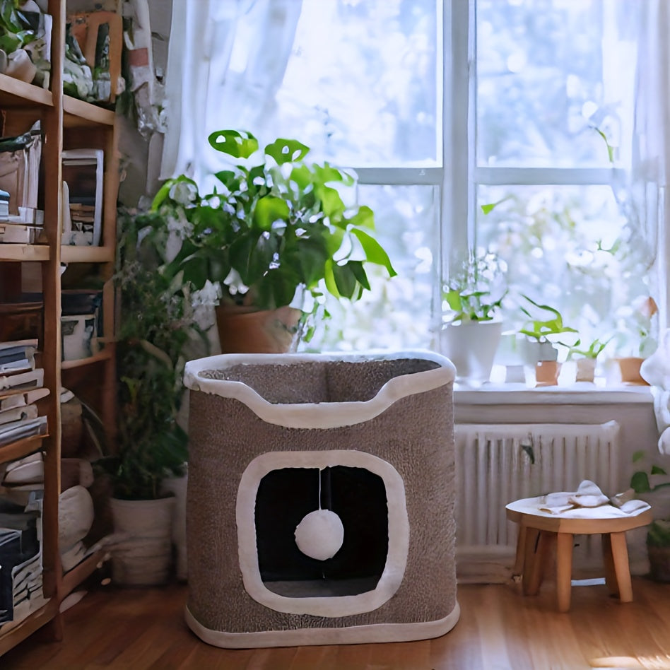 Foldable Multi-Level Cat Tree Tower for Indoor Cats - Scratch-Resistant Cat House with Cozy Top Bed Hideaway and Bell Balls, 1 to 3 Layers Cat Furniture for Climbing Playing and Resting