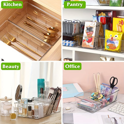 Clear Pantry Organizer Bins Set of 6 Plastic Food Storage Containers for Kitchen Fridge Cabinet Snack Spice Condiment Pouch Organization