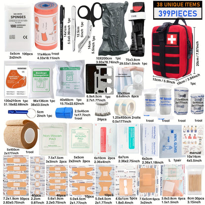 Professional First Aid Kit 399 Piece & 99 Piece Survival Gear Emergency Kit for Hiking Camping Hunting Car Travel – Includes Scissors Tweezers Splints – Gift for Men