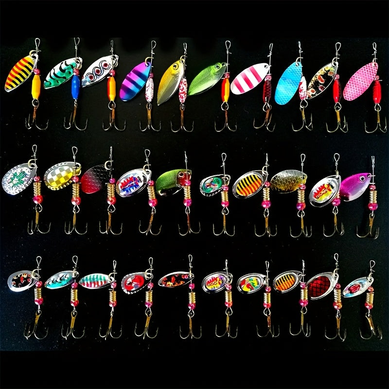 Spinnerbait Fishing Lures 30-Pack – Heavy-Duty Metal Spoon Jig Set for Bass Trout Pike Musky, Multi-Color Saltwater Freshwater Artificial Bait