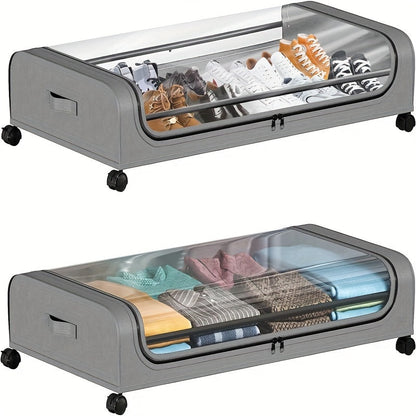 Under Bed Storage Organizer 2 Pack Metal Underbed Storage Bins with Wheels and Lid Rolling Under Bed Storage Containers for Clothes Bedding Shoes Blankets Books in Black and Gray