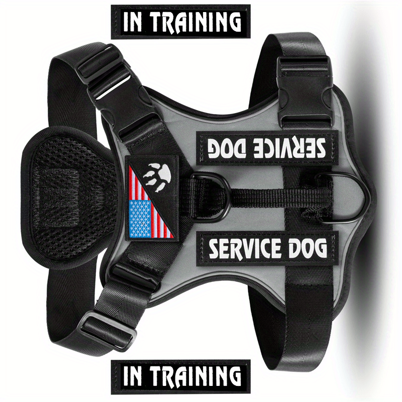 No-Pull Dog Harness Set Reflective Vest with 5 Patches – Adjustable Soft Oxford Mesh Service Dog Harness Front & Back Clip for Small Medium Large Dogs XS to XL