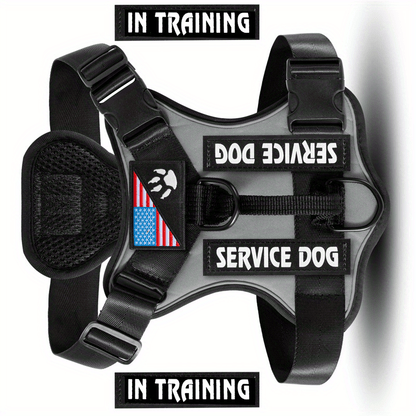 No-Pull Dog Harness Set Reflective Vest with 5 Patches – Adjustable Soft Oxford Mesh Service Dog Harness Front & Back Clip for Small Medium Large Dogs XS to XL